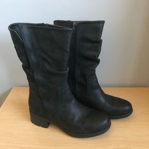 Black Leather Biker Boots - only worn once!